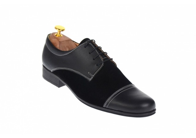 Pantofi barbati eleganti din piele naturala combinata, culoare neagra, P34N2N